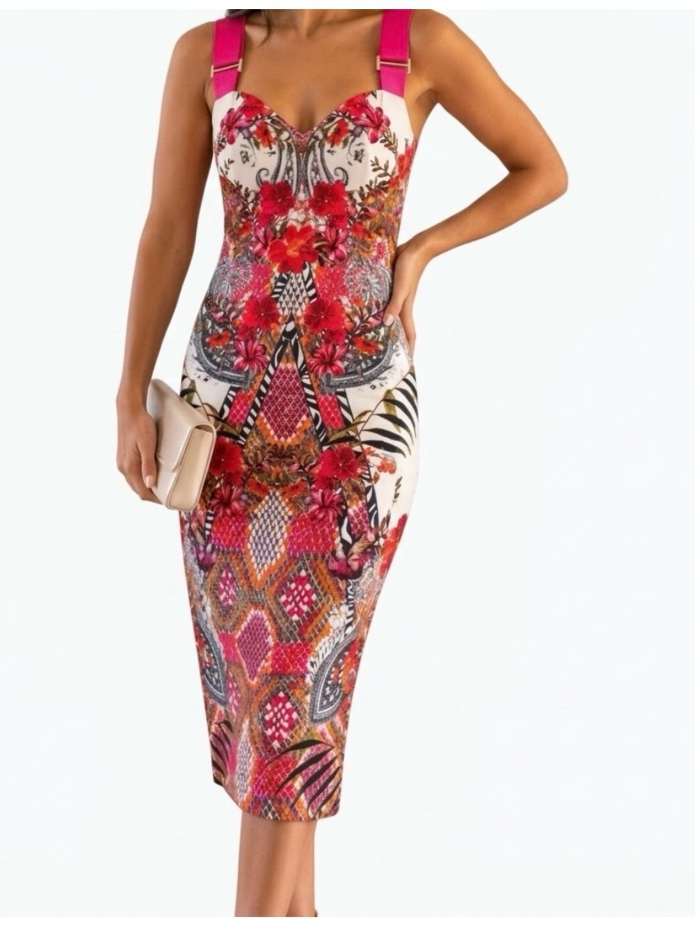 Ted Baker Kloeey Samba Print Strappy Bodycon Midi Dress Size 3 US 8 UK 12 Floral